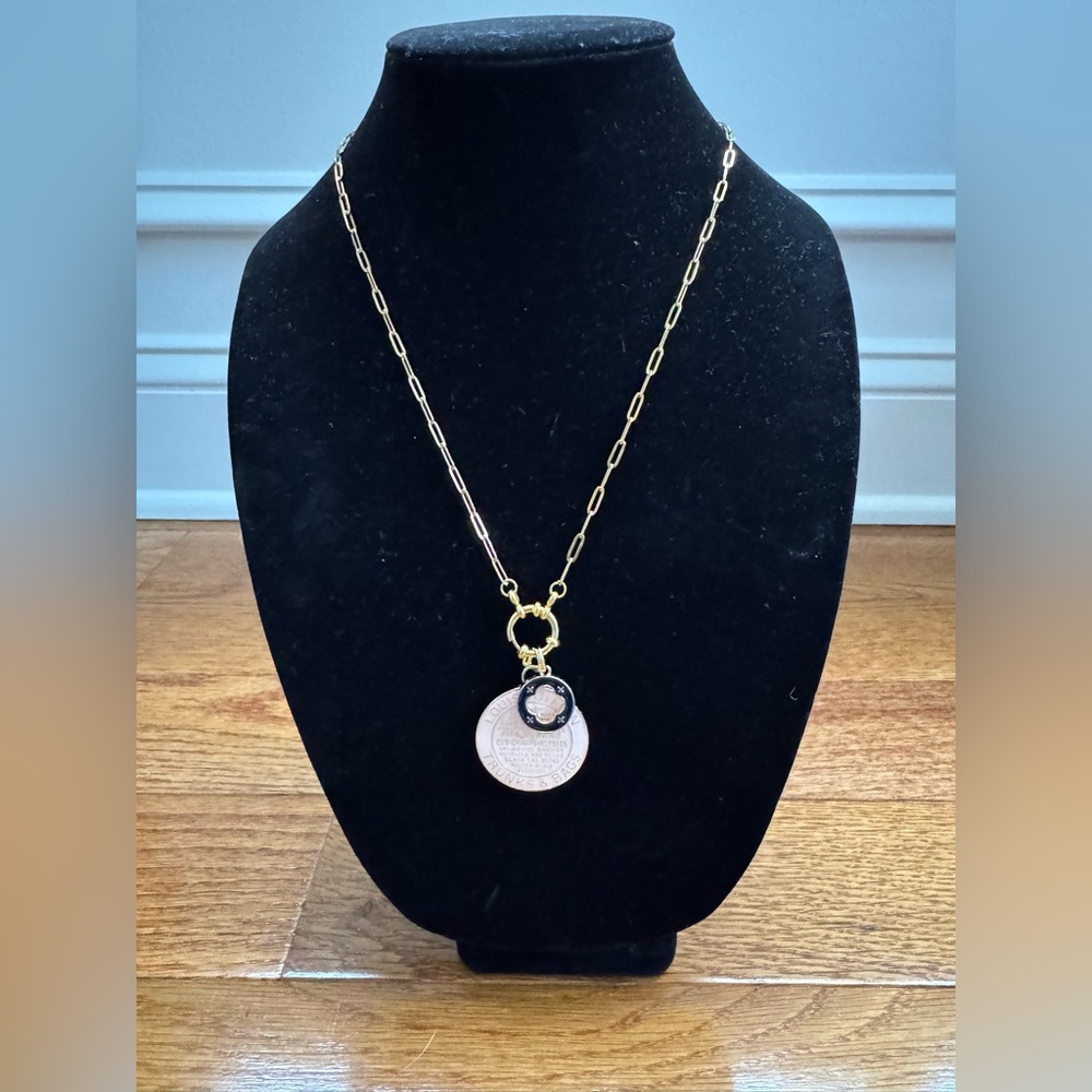 ❤️ Pink & Black‎ Trunk Double-Charm Pendant Necklace – 18”